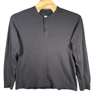 Rag & Bone Henley T-Shirt Mens 2XL Black Slub Cotton Distressed Long Sleeve EUC